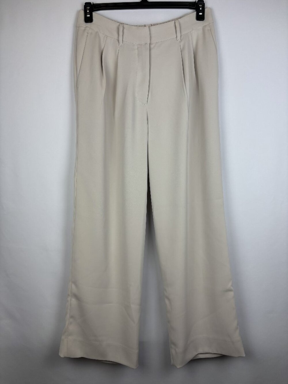 12 Quince Stretch Crepe Pleated Wide Leg Pant Light Gray Trousers Elastic Waist